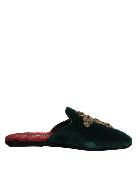 Dolce & Gabbana Green Velvet Cross Embellished Slippers Shoes – EU39/US6 par Dolce & Gabbana | Disponible sur Sandy Store ByNet