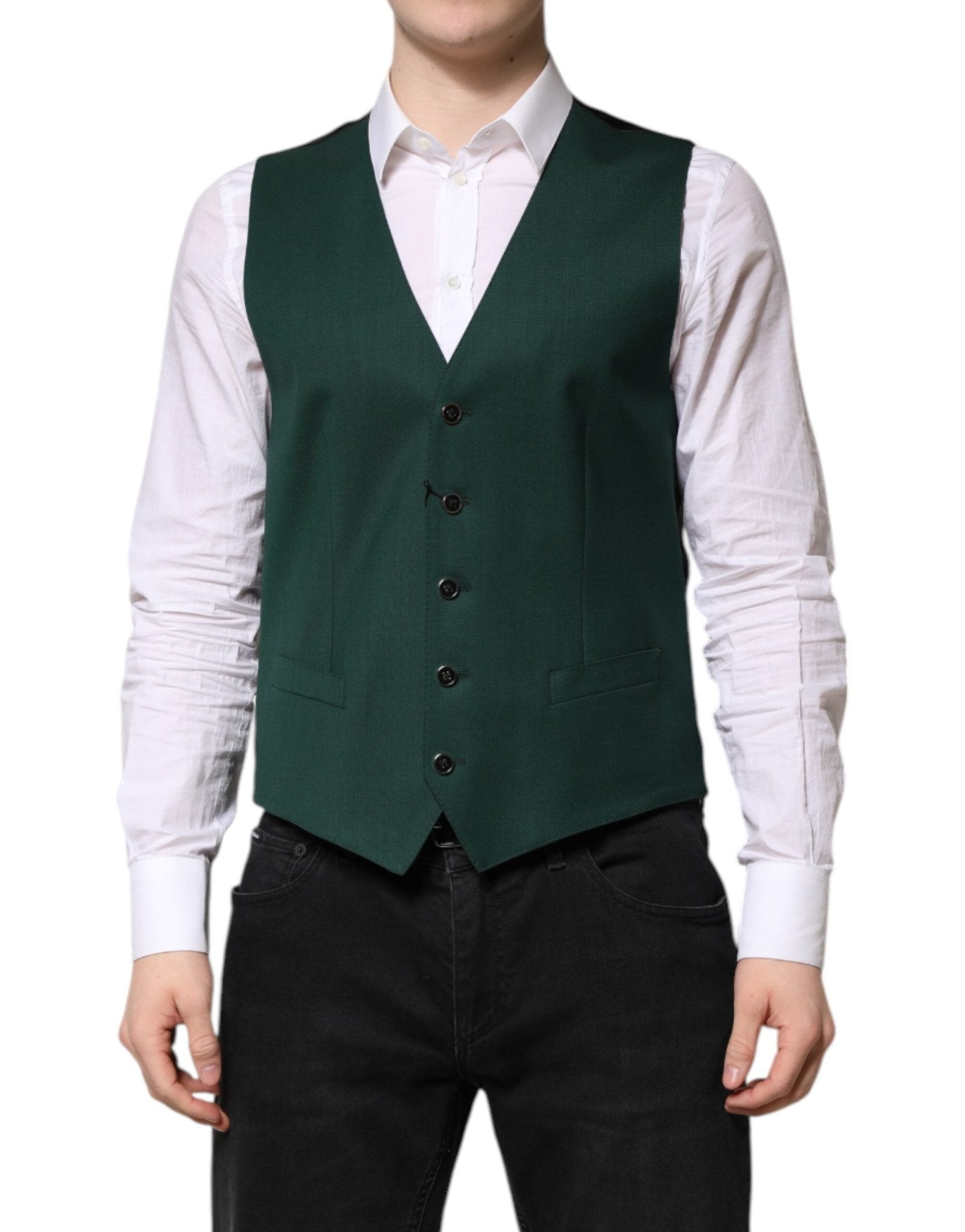 Dolce & Gabbana Green Wool Dress Formal Men Waistcoat Vest – IT48 | M par Dolce & Gabbana | Disponible sur Sandy Store ByNet