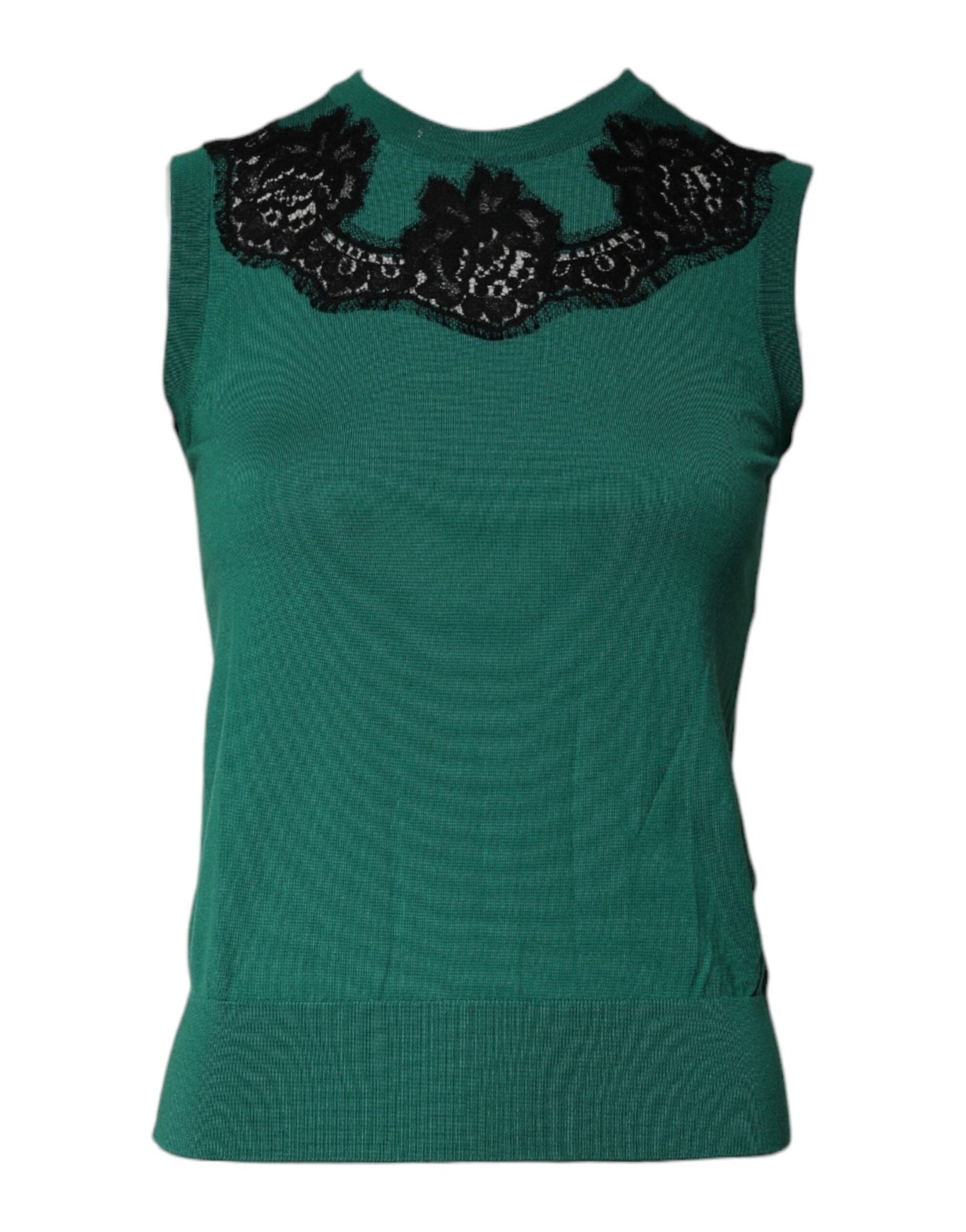 Dolce & Gabbana Green Wool Lace Detail Sleeveless Tank Top – IT36|XXS par Dolce & Gabbana | Disponible sur Sandy Store ByNet