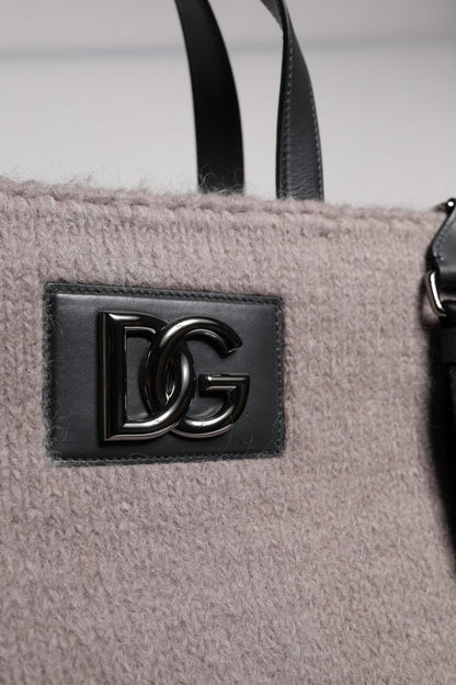 Dolce & Gabbana Grey Alpaca Wool Logo Plaque Tote Shoulder Bag - Sandy Store ByNet