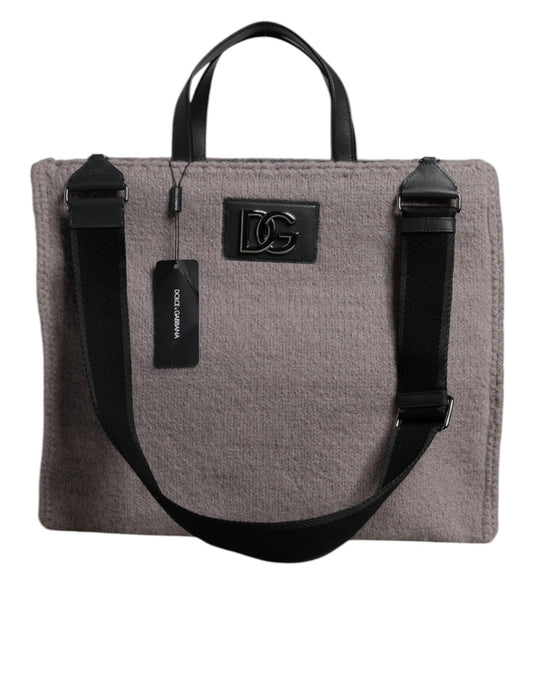 Dolce & Gabbana Grey Alpaca Wool Logo Plaque Tote Shoulder Bag - Sandy Store ByNet