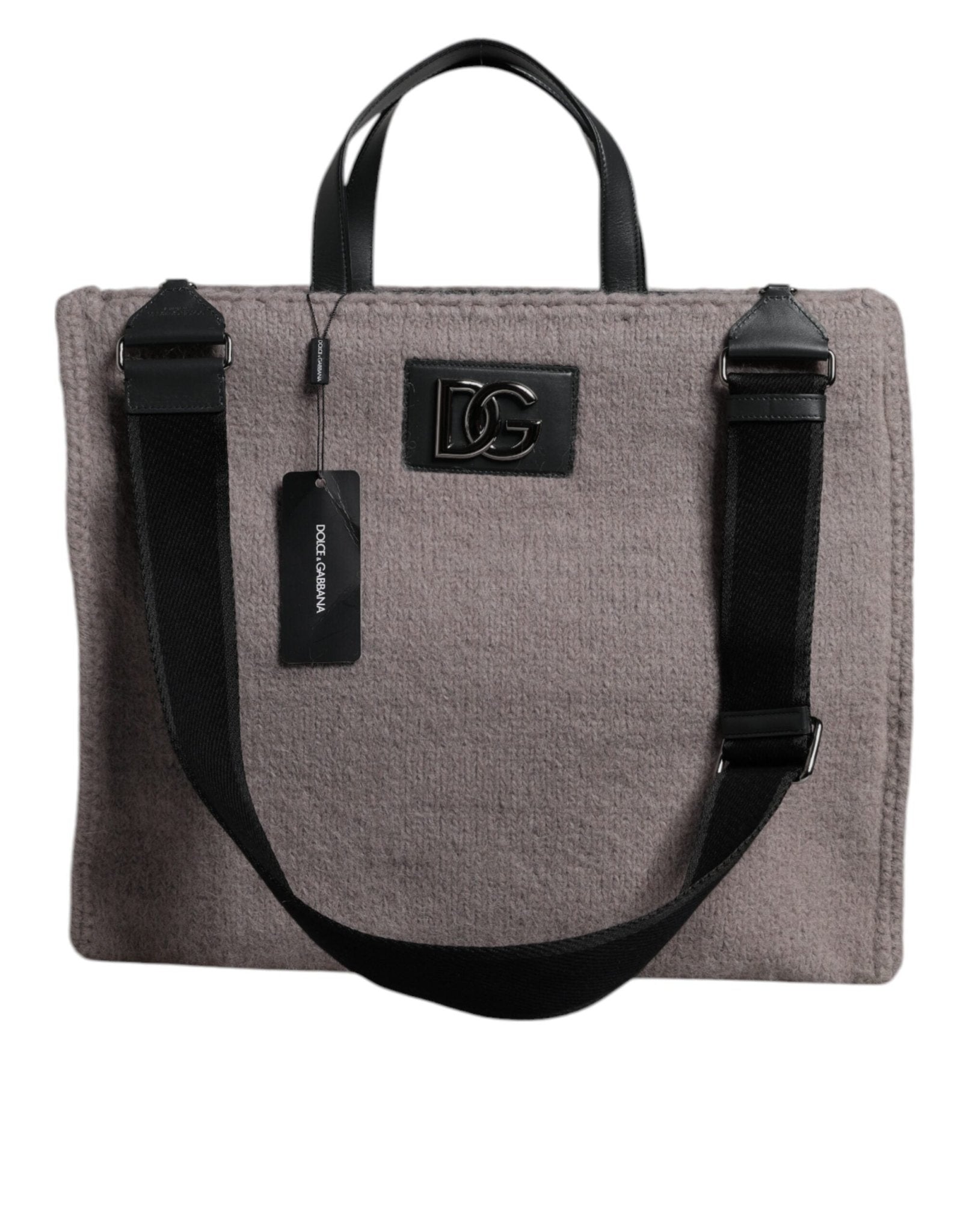 Dolce & Gabbana Grey Alpaca Wool Logo Plaque Tote Shoulder Bag - Sandy Store ByNet
