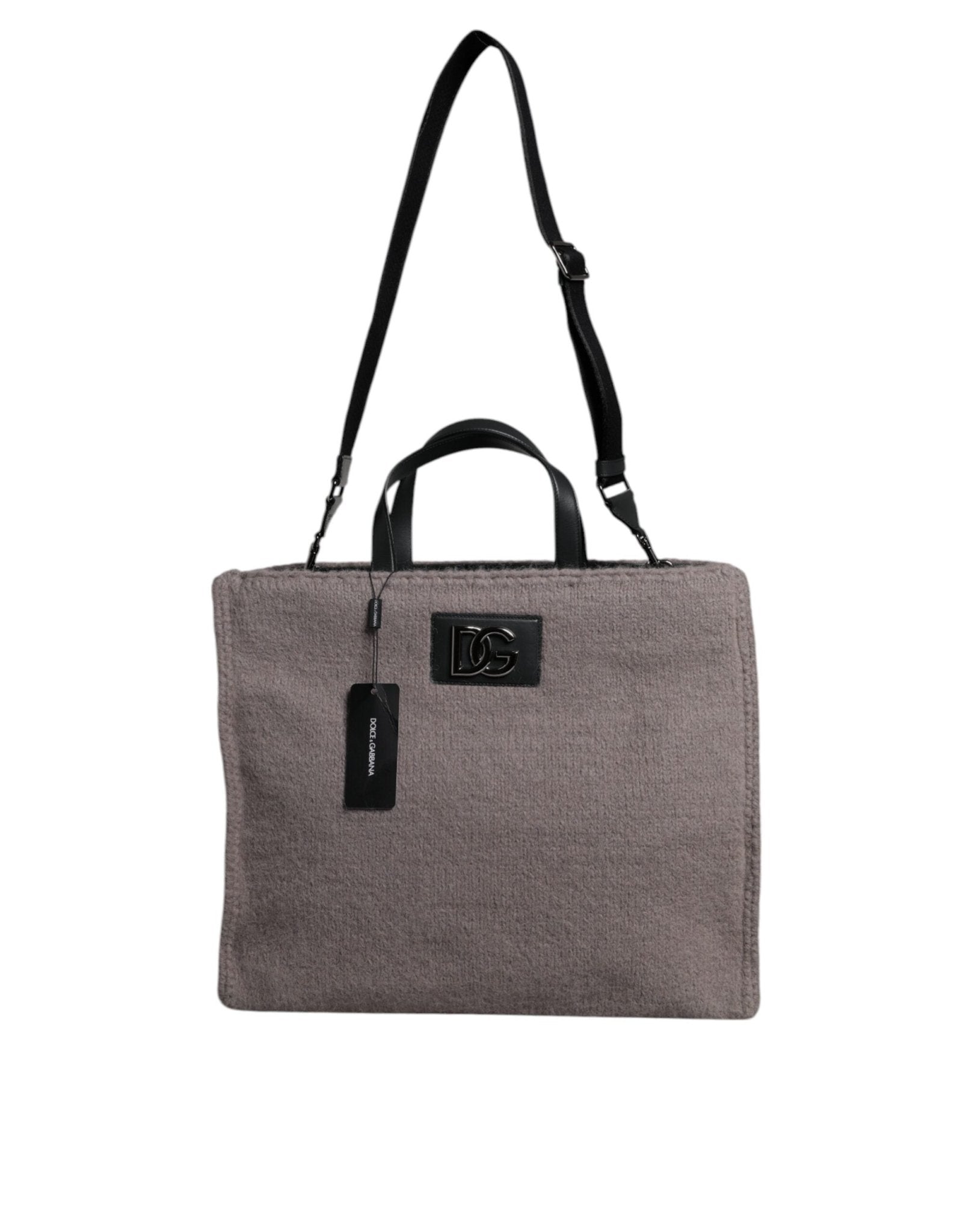 Dolce & Gabbana Grey Alpaca Wool Logo Plaque Tote Shoulder Bag - Sandy Store ByNet