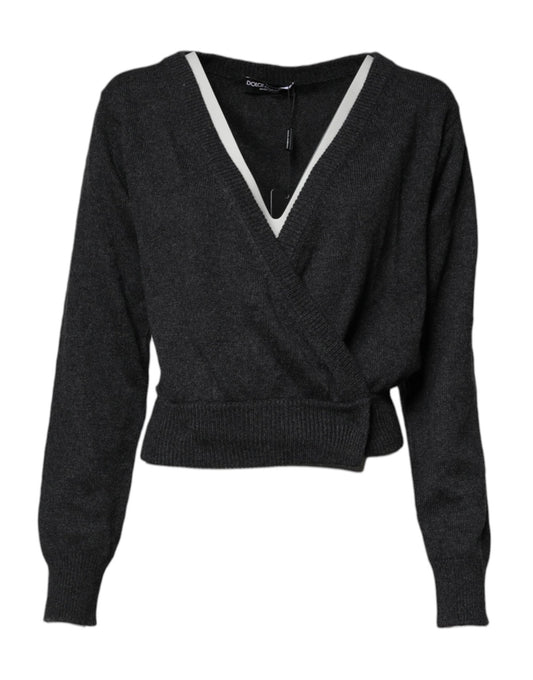 Dolce & Gabbana Grey Cashmere Deep V - neck Pullover Sweater - Sandy Store ByNet