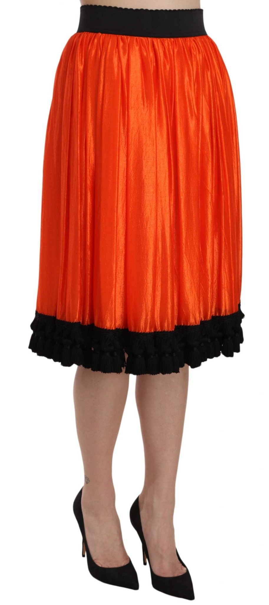 Dolce & Gabbana High - Waist Black & Orange Knee - Length Skirt - Sandy Store ByNet