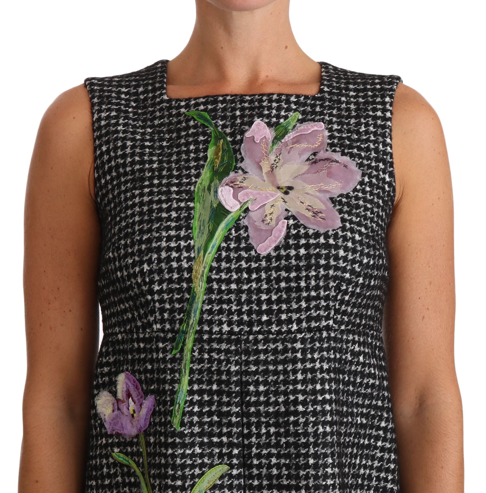 Dolce & Gabbana Houndstooth Floral Appliqué Shift Dress - Sandy Store ByNet