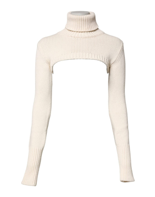 Dolce & Gabbana Ivory Cashmere Turtleneck Cropped Top Sweater - Sandy Store ByNet