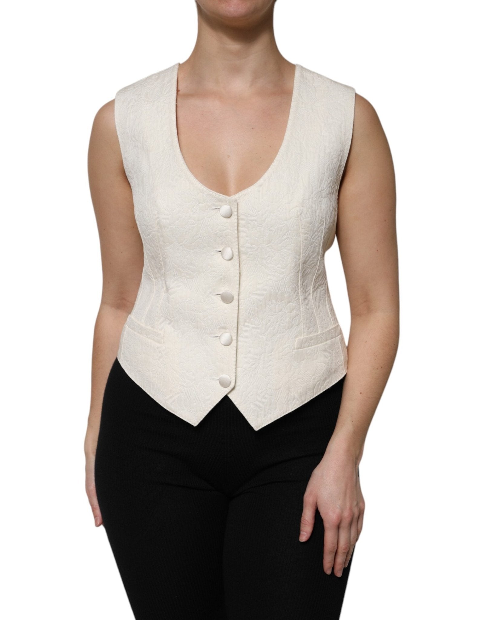 Dolce & Gabbana Ivory Cotton Button Down Sleeveless Vest Top – IT44 | L par Dolce & Gabbana | Disponible sur Sandy Store ByNet