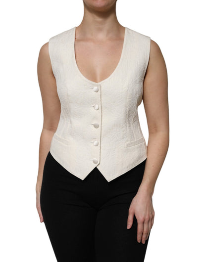 Dolce & Gabbana Ivory Cotton Button Down Sleeveless Vest Top – IT44 | L par Dolce & Gabbana | Disponible sur Sandy Store ByNet
