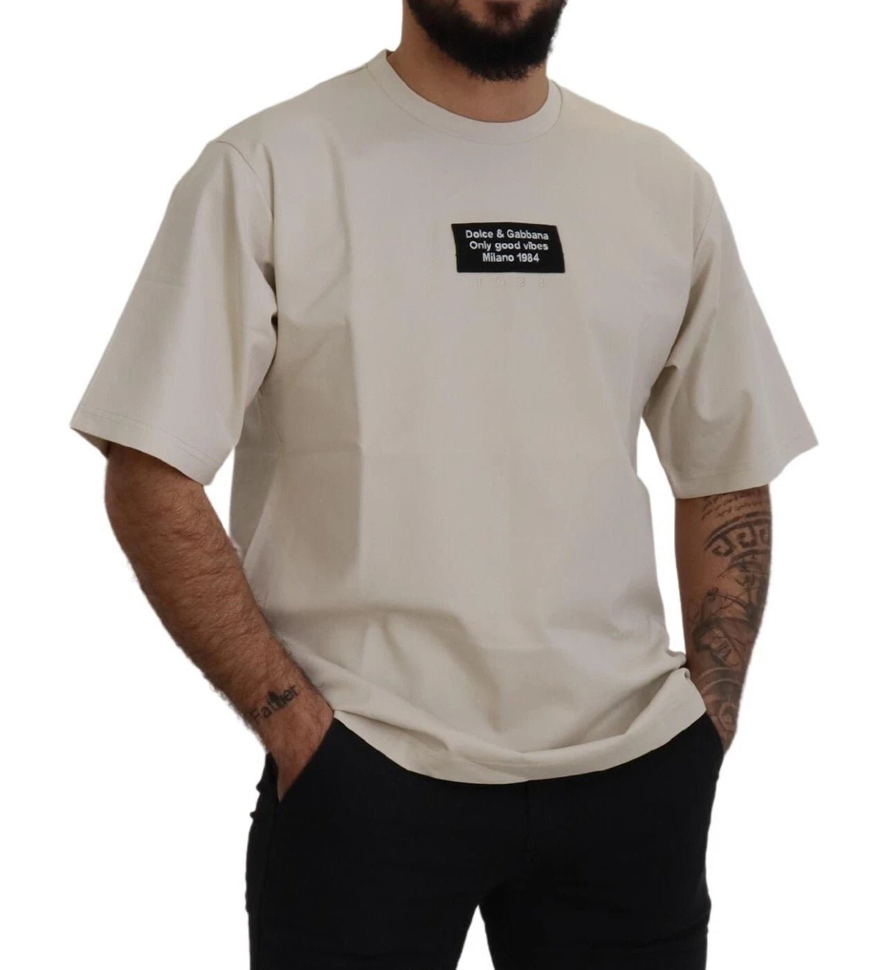 Dolce & Gabbana Ivory Cotton Ivory Printed Crewneck – IT46 | S par Dolce & Gabbana | Disponible sur Sandy Store ByNet