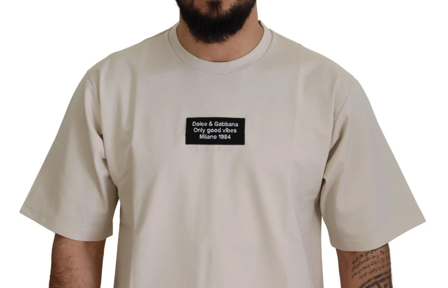 Dolce & Gabbana Ivory Cotton Ivory Printed Crewneck – IT46 | S par Dolce & Gabbana | Disponible sur Sandy Store ByNet