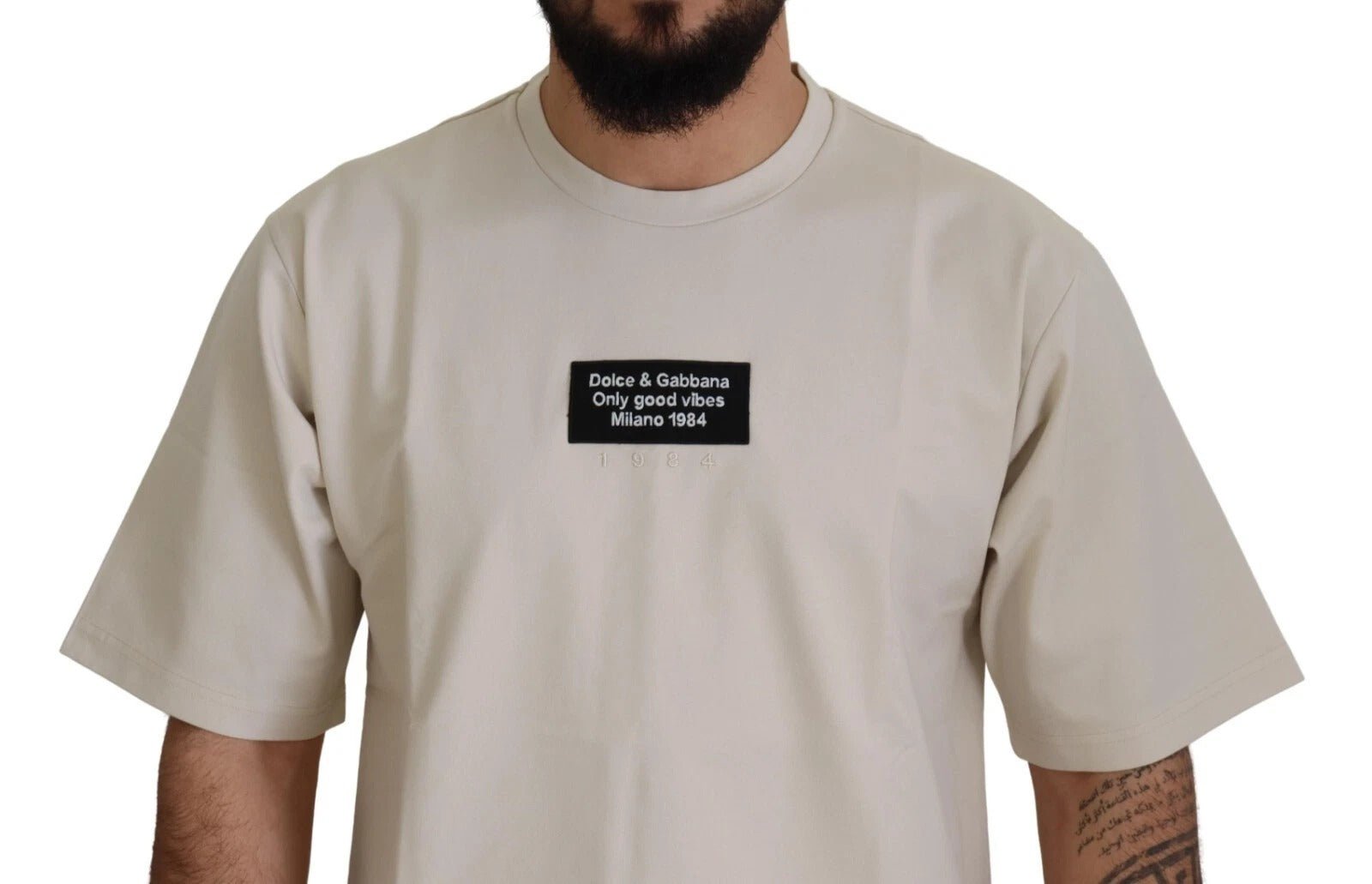 Dolce & Gabbana Ivory Cotton Ivory Printed Crewneck – IT46 | S par Dolce & Gabbana | Disponible sur Sandy Store ByNet