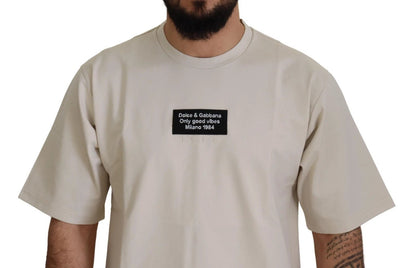 Dolce & Gabbana Ivory Cotton Ivory Printed Crewneck – IT46 | S par Dolce & Gabbana | Disponible sur Sandy Store ByNet