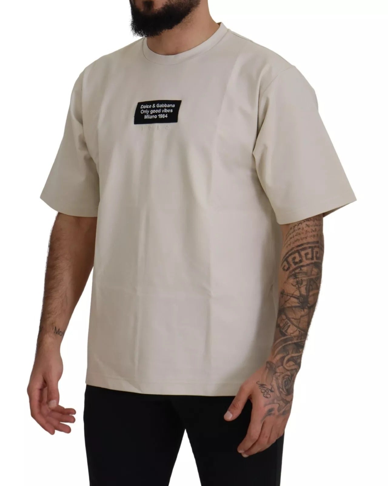 Dolce & Gabbana Ivory Cotton Ivory Printed Crewneck – IT46 | S par Dolce & Gabbana | Disponible sur Sandy Store ByNet