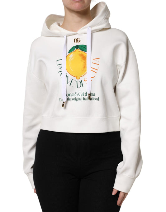 Dolce & Gabbana Ivory Cotton Printed Hooded Pullover Sweater - Sandy Store ByNet