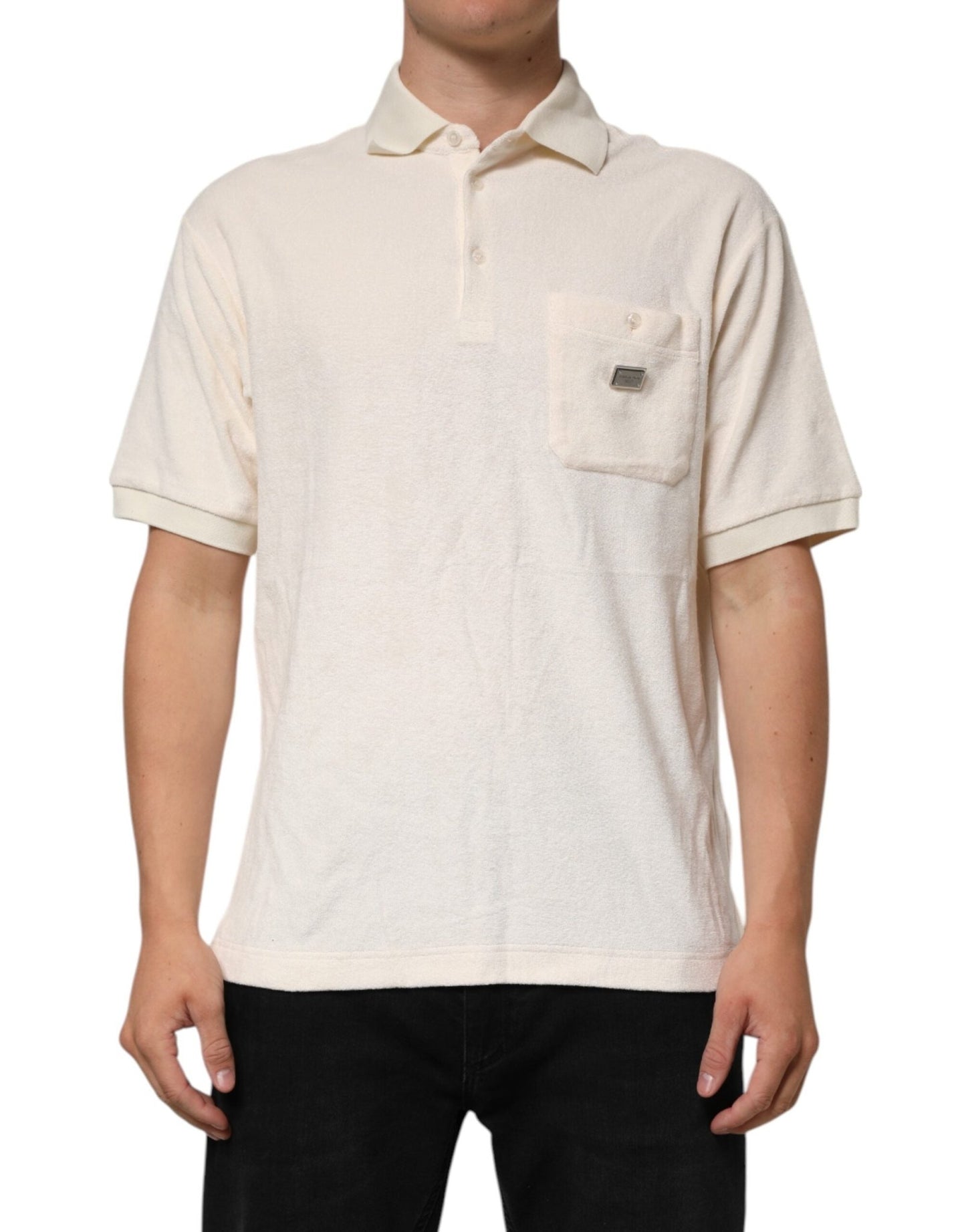 Dolce & Gabbana Ivory Cotton Terry Logo Pocket Polo T-shirt – IT48 | M par Dolce & Gabbana | Disponible sur Sandy Store ByNet