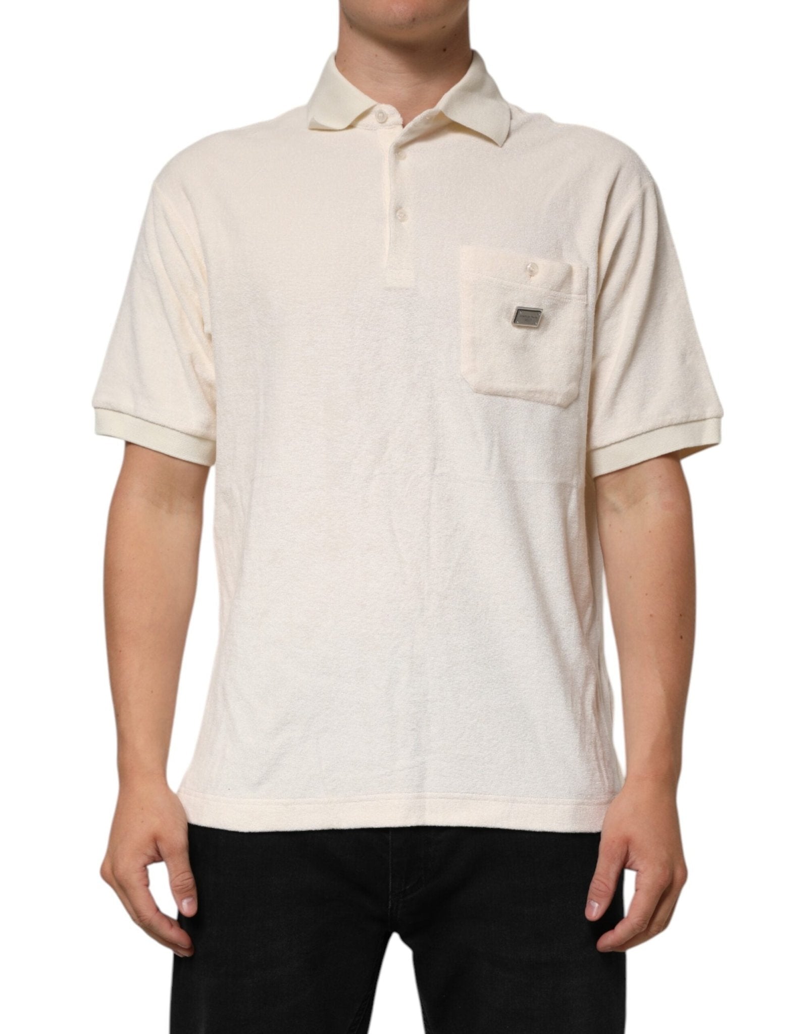 Dolce & Gabbana Ivory Cotton Terry Logo Pocket Polo T-shirt – IT48 | M par Dolce & Gabbana | Disponible sur Sandy Store ByNet