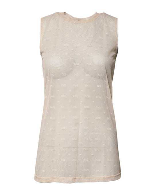 Dolce & Gabbana Ivory Nylon Logo See Through Sleeveless Tank Top - Sandy Store ByNet