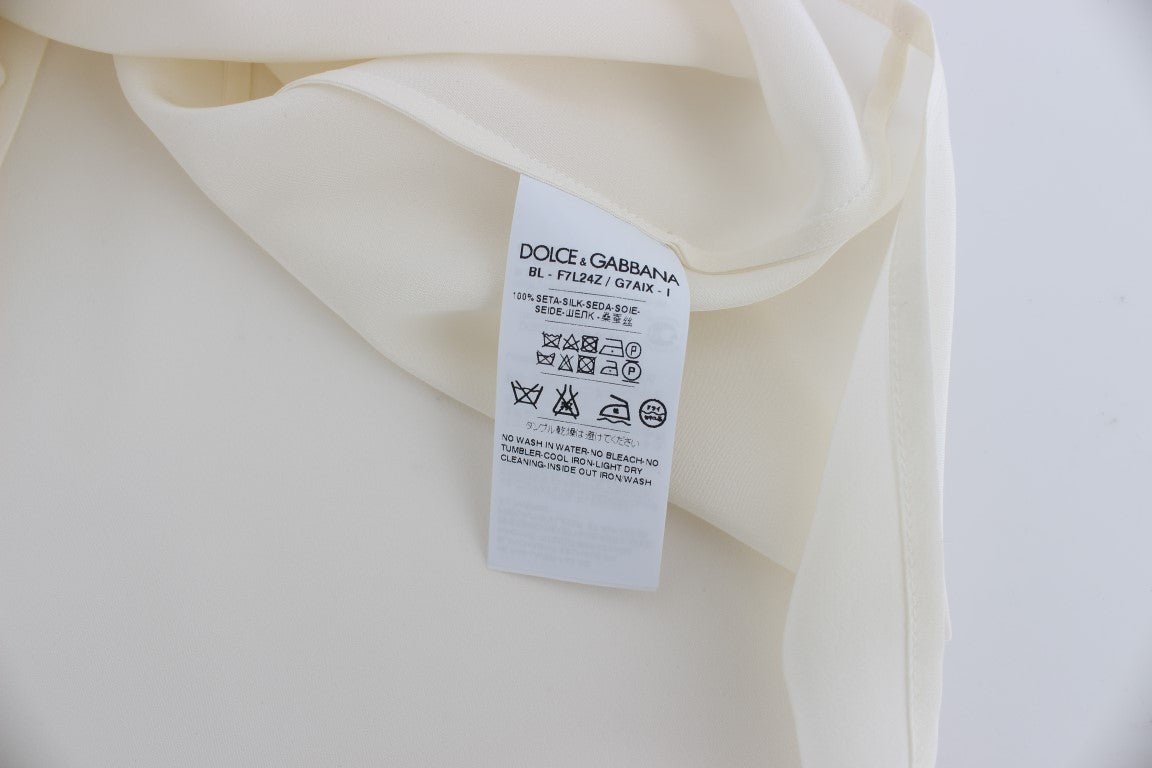 Dolce & Gabbana Ivory Sequined Silk Blouse Top - Sandy Store ByNet