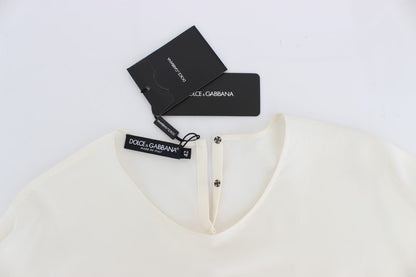 Dolce & Gabbana Ivory Sequined Silk Blouse Top - Sandy Store ByNet