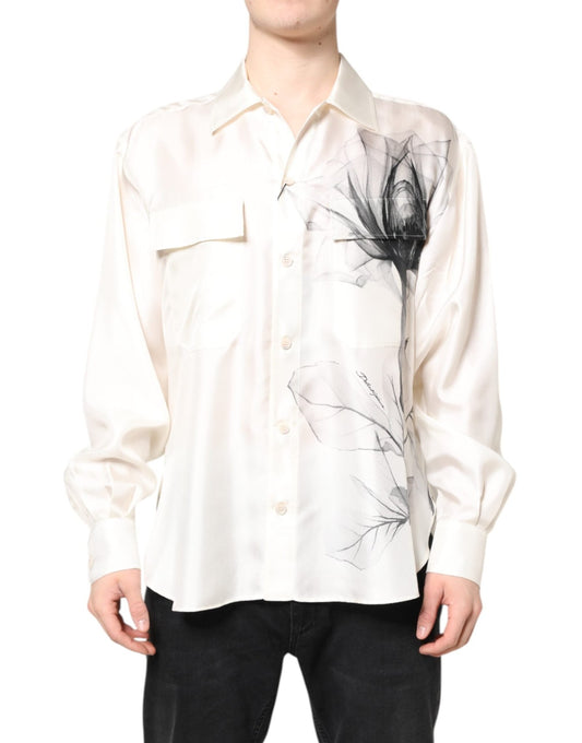 Dolce & Gabbana Ivory Silk Long Sleeves Men Casual Shirt - Sandy Store ByNet