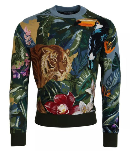 Dolce & Gabbana Jungle Wool Silk Pullover Logo Sweater - Sandy Store ByNet