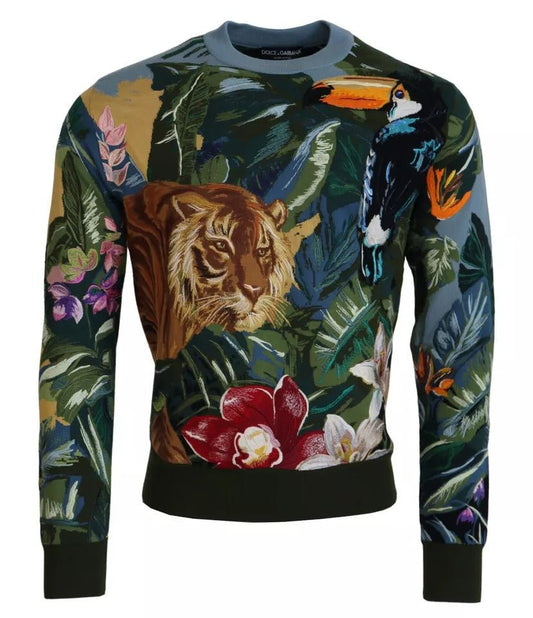 Dolce & Gabbana Jungle Wool Silk Pullover Logo Sweater - Sandy Store ByNet