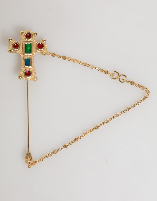 Dolce & Gabbana Lapel Pin Cross Logo Gold Chain Mens Accessories Brooch – par Dolce & Gabbana | Disponible sur Sandy Store ByNet