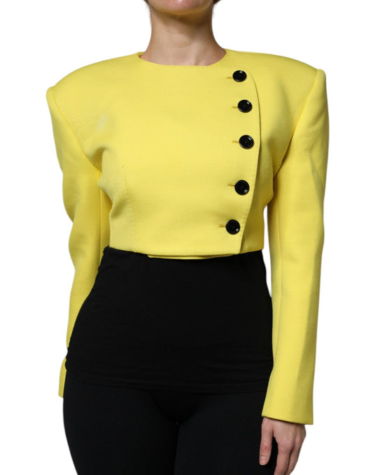 Dolce & Gabbana Lemon Yellow Wool Long Sleeves Cropped Coat Jacket - Sandy Store ByNet