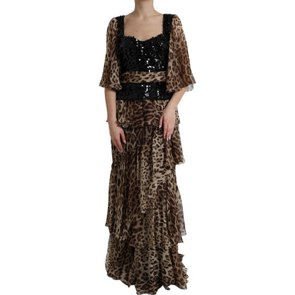Dolce & Gabbana Leopard Print Silk Sequin Ruffle Maxi Dress – IT44 | L par Dolce & Gabbana | Disponible sur Sandy Store ByNet