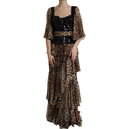 Dolce & Gabbana Leopard Print Silk Sequin Ruffle Maxi Dress – IT44 | L par Dolce & Gabbana | Disponible sur Sandy Store ByNet
