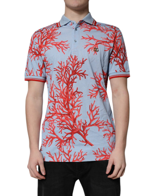 Dolce & Gabbana Light Blue Coral Cotton Polo Shirt T-shirt – IT50 | L par Dolce & Gabbana | Disponible sur Sandy Store ByNet