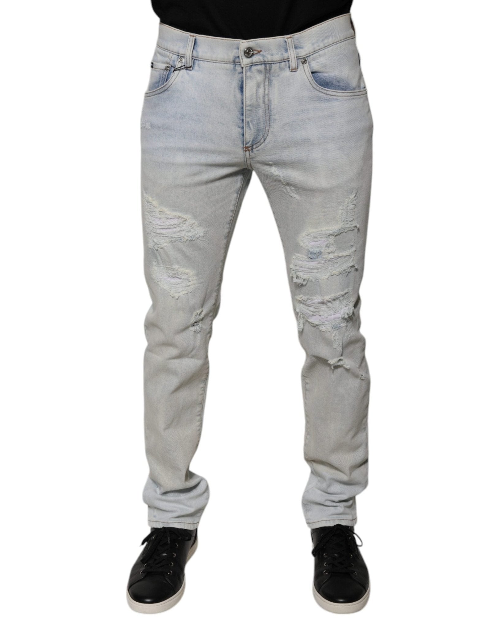 Dolce & Gabbana Light Blue Cotton Blend Tattered Skinny Denim Jeans – IT46 | S par Dolce & Gabbana | Disponible sur Sandy Store ByNet