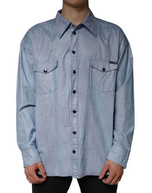 Dolce & Gabbana Light Blue Cotton Button Down Casual Shirt - Sandy Store ByNet