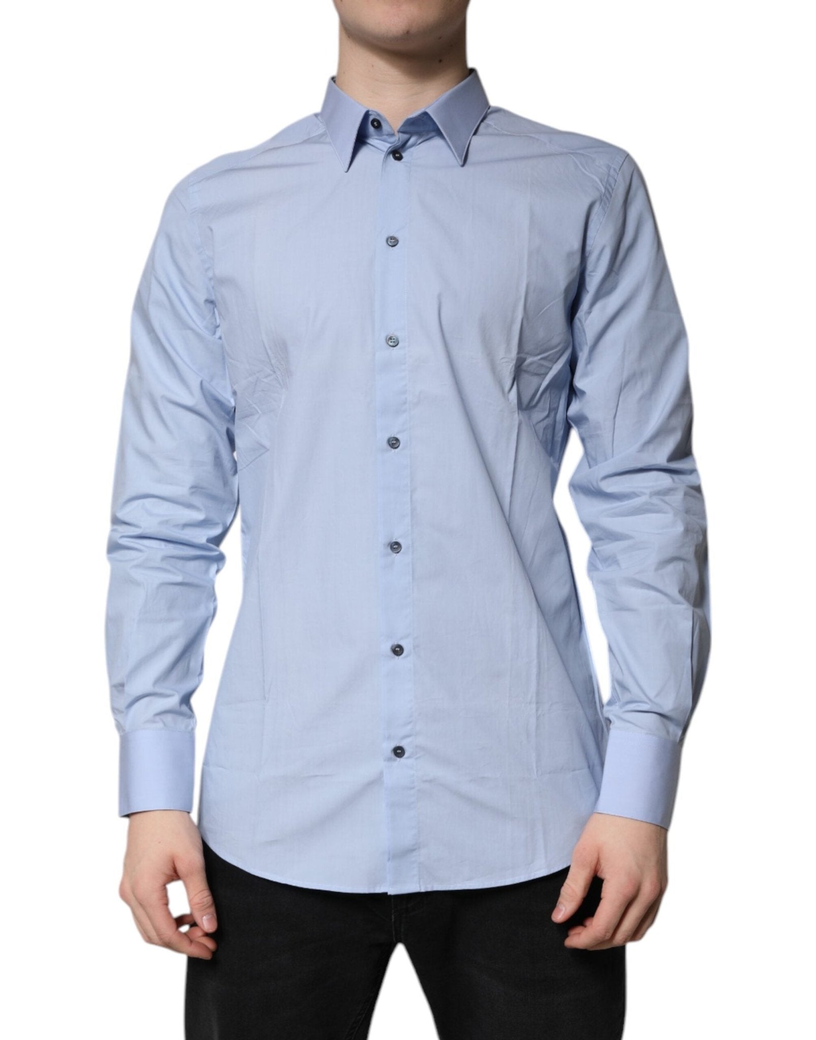Dolce & Gabbana Light Blue Cotton GOLD Dress Formal Shirt - Sandy Store ByNet