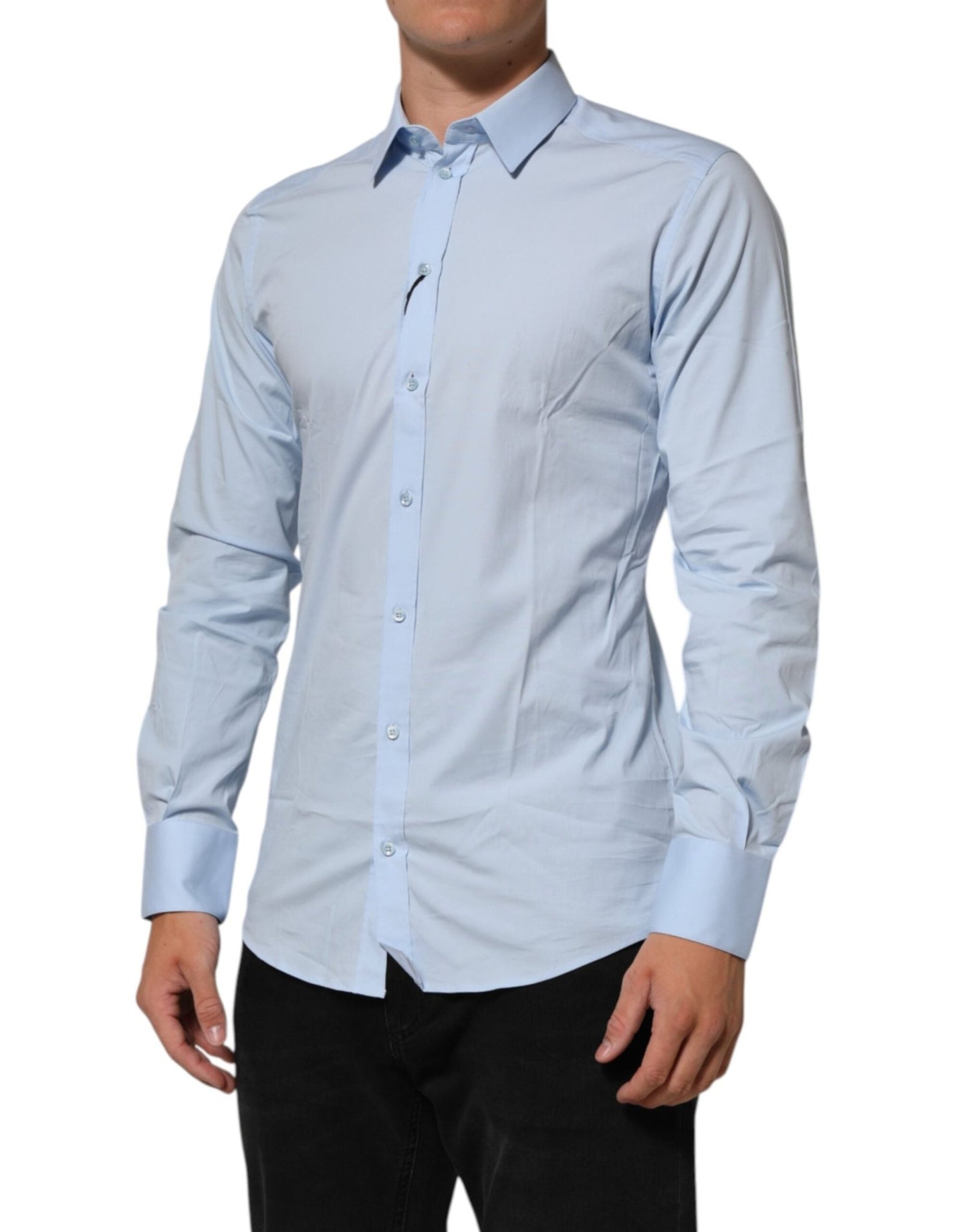 Dolce & Gabbana Light Blue Cotton GOLD Formal Men Dress Shirt – IT39 | S par Dolce & Gabbana | Disponible sur Sandy Store ByNet
