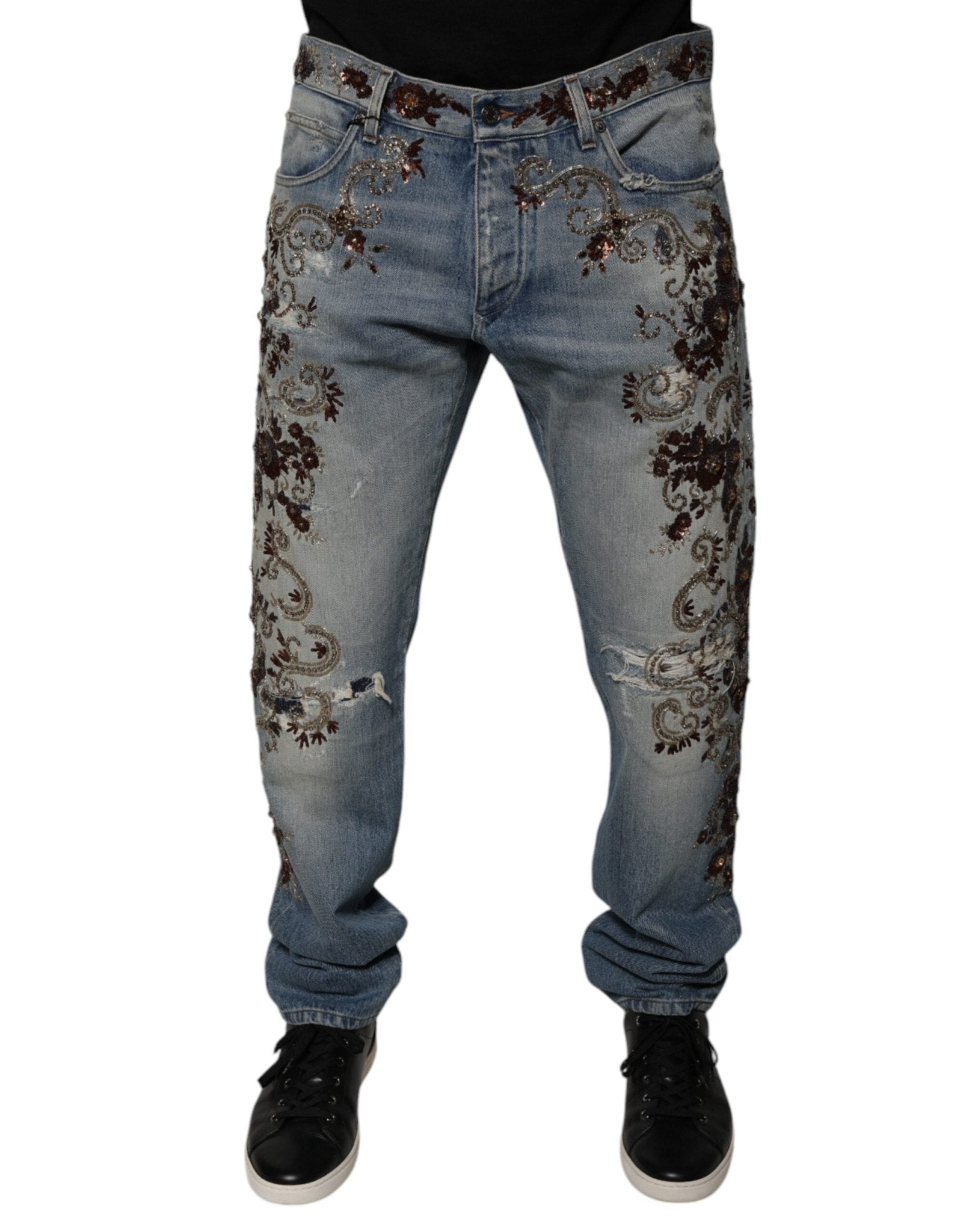Dolce & Gabbana Light Blue Embroidered Skinny Denim Jeans – IT52 | XL par Dolce & Gabbana | Disponible sur Sandy Store ByNet