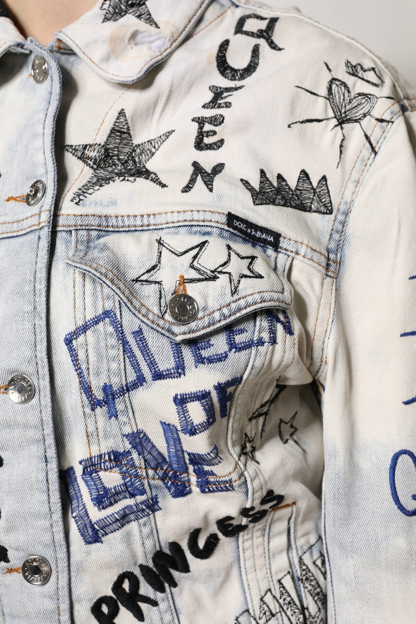 Dolce & Gabbana Light Blue Graffiti Button Down Denim Jacket - Sandy Store ByNet