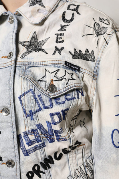 Dolce & Gabbana Light Blue Graffiti Button Down Denim Jacket - Sandy Store ByNet