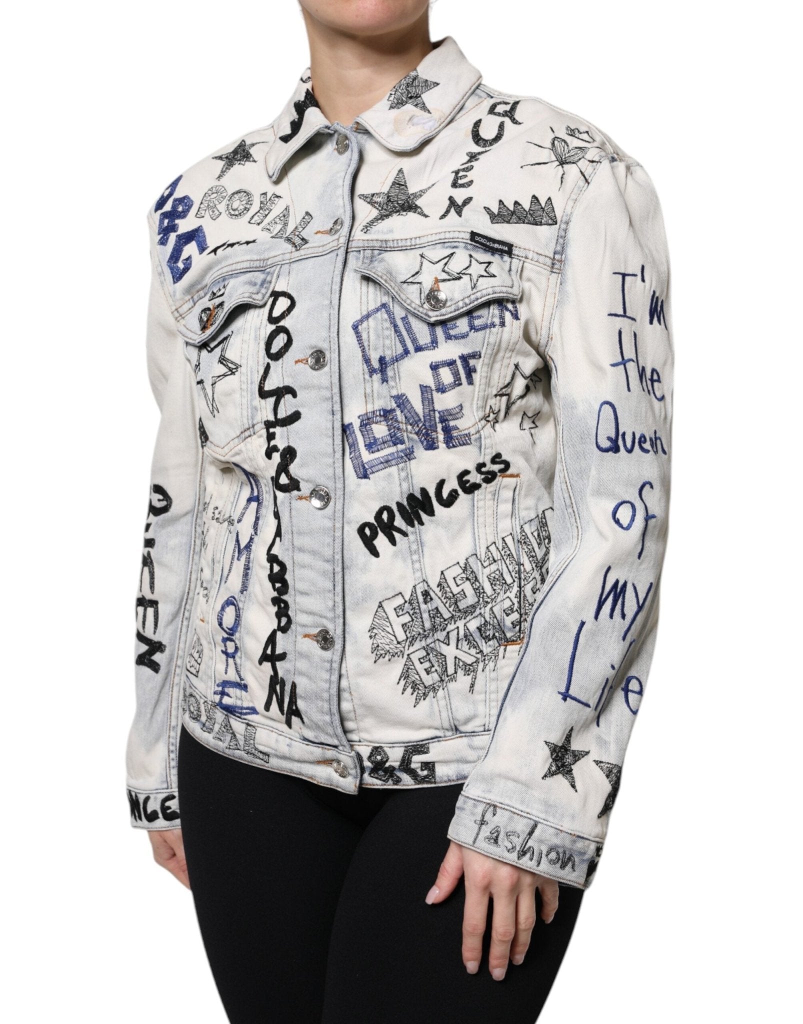 Dolce & Gabbana Light Blue Graffiti Button Down Denim Jacket - Sandy Store ByNet