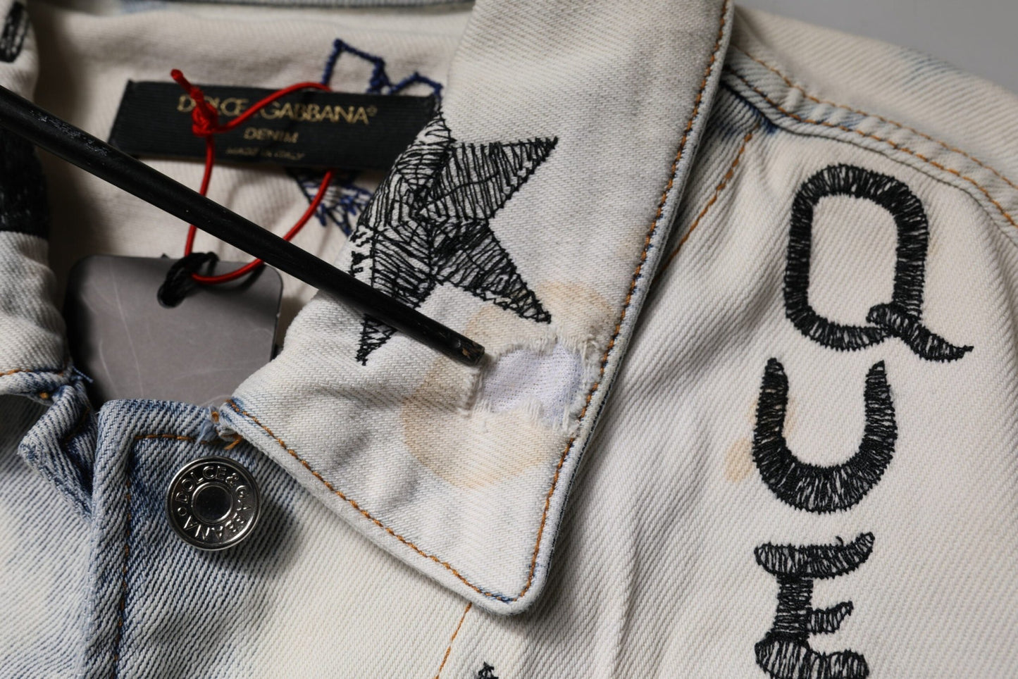 Dolce & Gabbana Light Blue Graffiti Button Down Denim Jacket - Sandy Store ByNet
