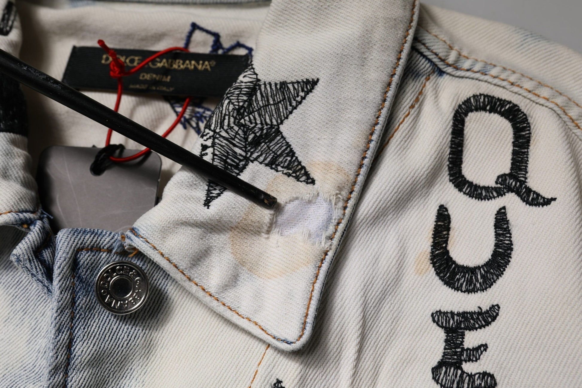 Dolce & Gabbana Light Blue Graffiti Button Down Denim Jacket - Sandy Store ByNet