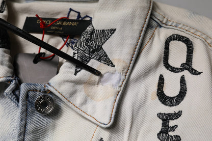 Dolce & Gabbana Light Blue Graffiti Button Down Denim Jacket - Sandy Store ByNet