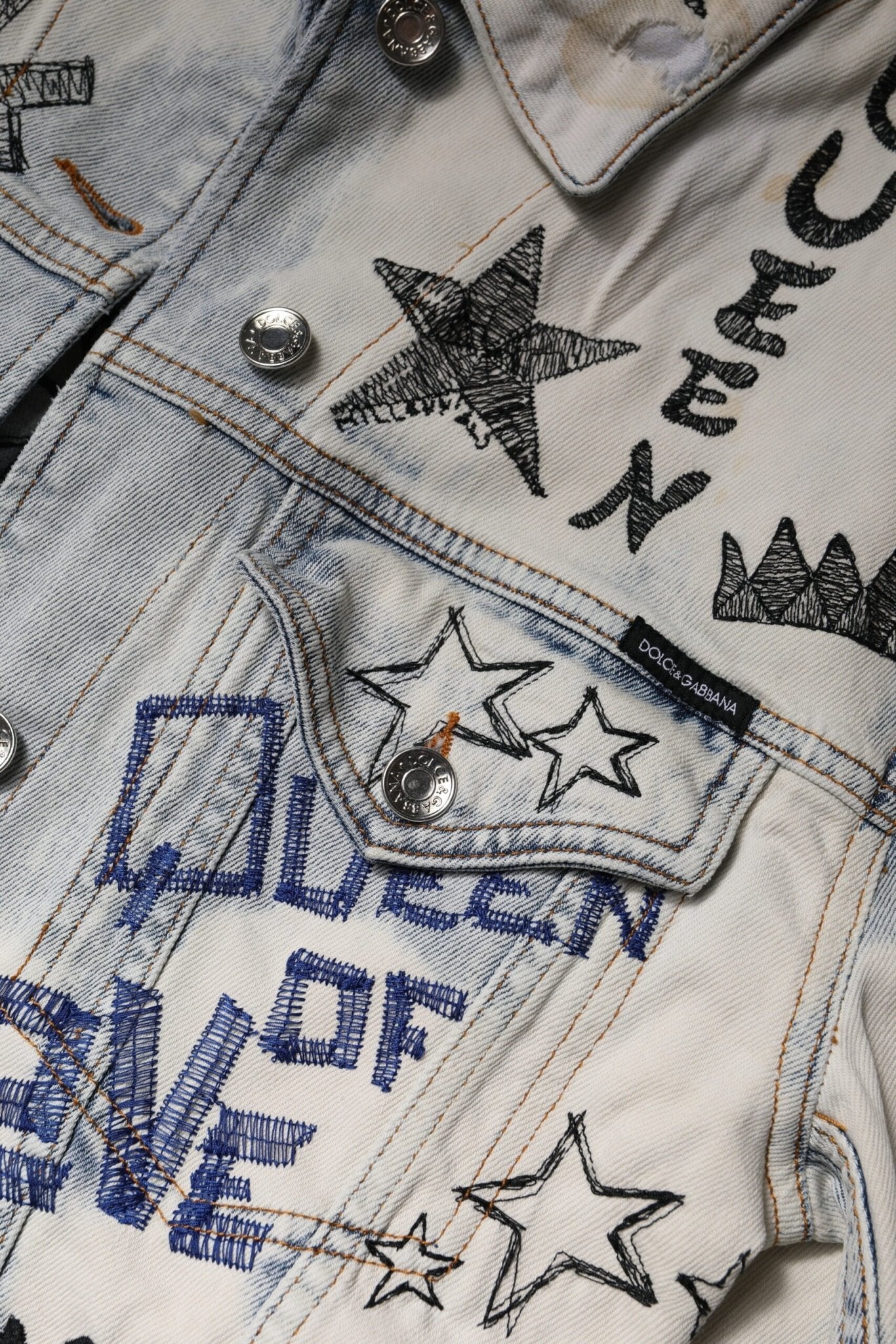 Dolce & Gabbana Light Blue Graffiti Button Down Denim Jacket - Sandy Store ByNet
