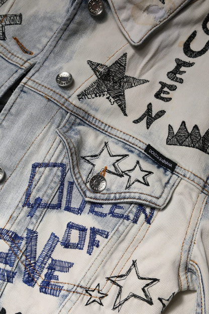 Dolce & Gabbana Light Blue Graffiti Button Down Denim Jacket - Sandy Store ByNet