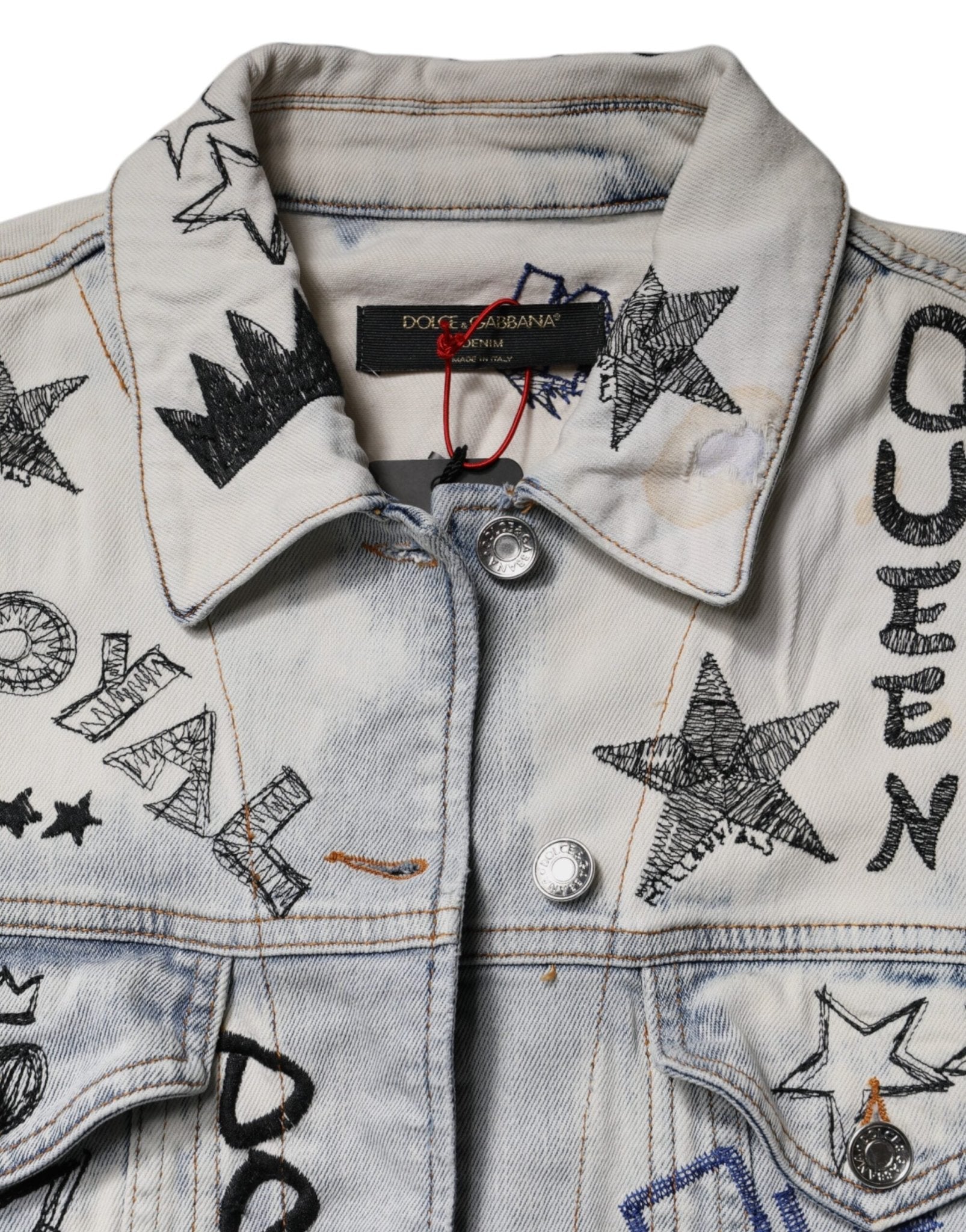 Dolce & Gabbana Light Blue Graffiti Button Down Denim Jacket - Sandy Store ByNet