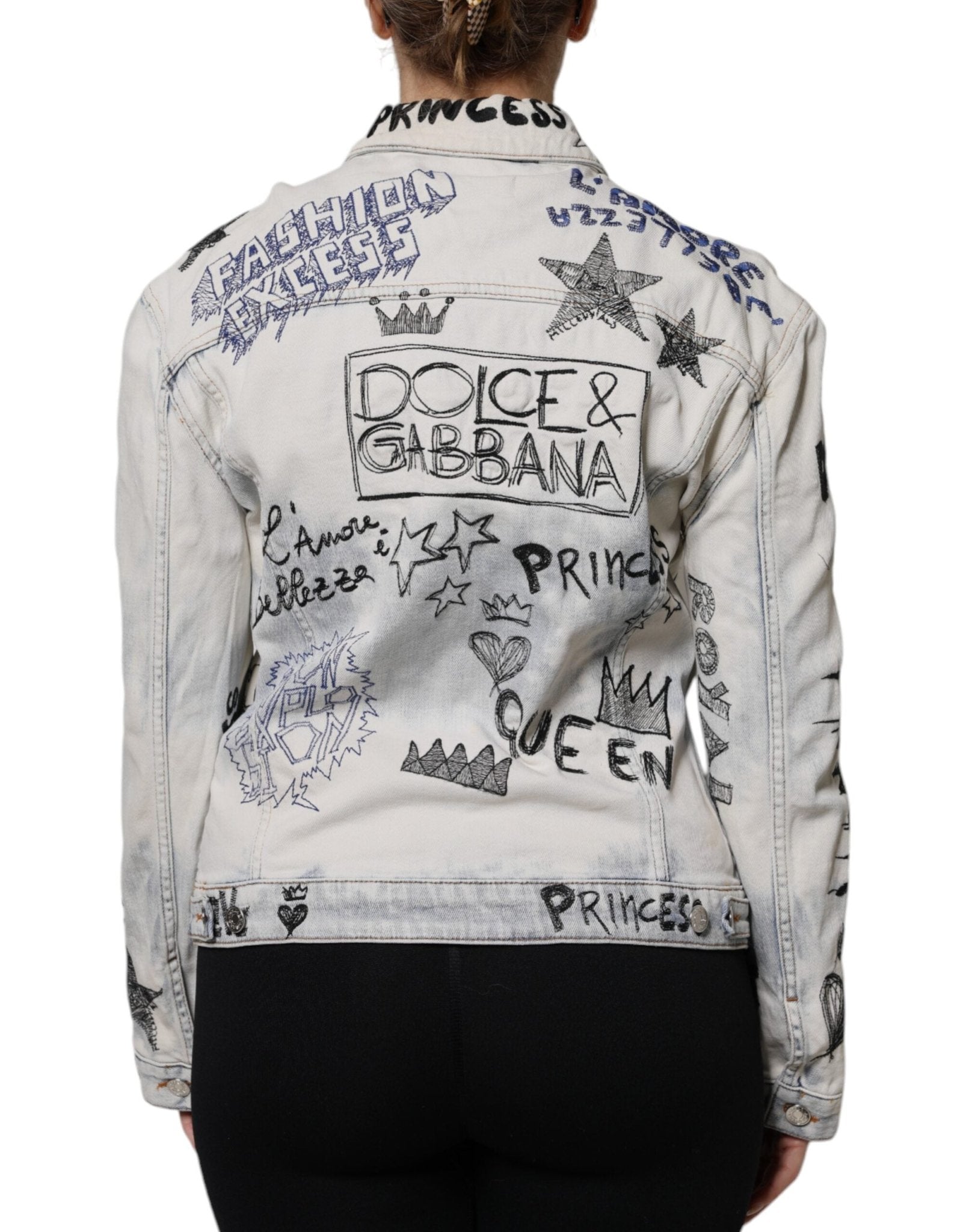 Dolce & Gabbana Light Blue Graffiti Button Down Denim Jacket - Sandy Store ByNet