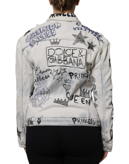 Dolce & Gabbana Light Blue Graffiti Button Down Denim Jacket - Sandy Store ByNet