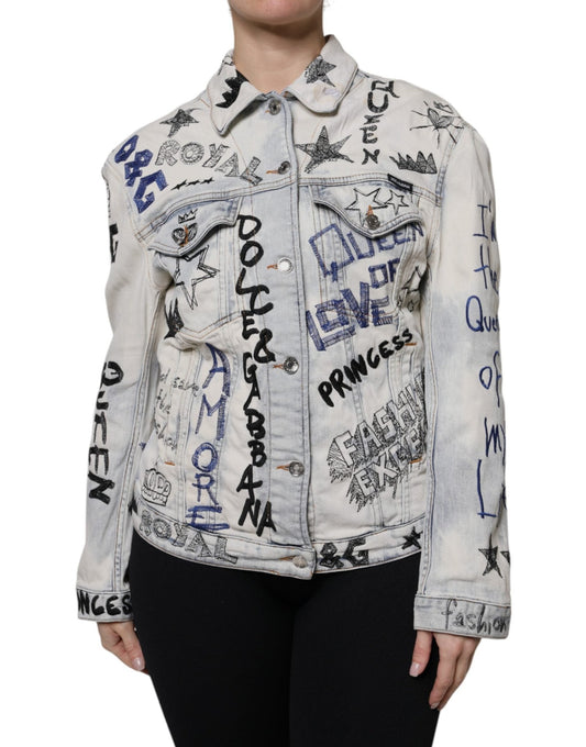 Dolce & Gabbana Light Blue Graffiti Button Down Denim Jacket - Sandy Store ByNet