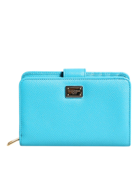 Dolce & Gabbana Light Blue Leather Bifold Continental Clutch Wallet - Sandy Store ByNet
